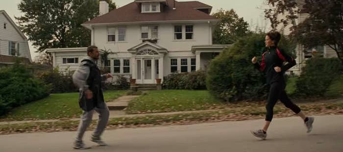 Pat and Tiffany running and talking with each other in "Silver Linings Playbook"