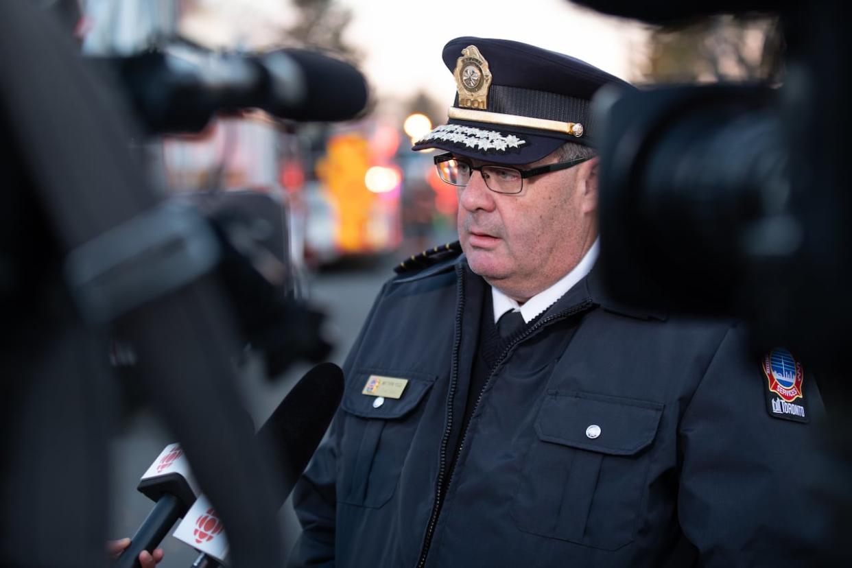 Toronto Fire Chief Matthew Pegg says lithium ion battery fires increased drastically in 2023 from the year prior. (Ken Townsend/CBC - image credit)