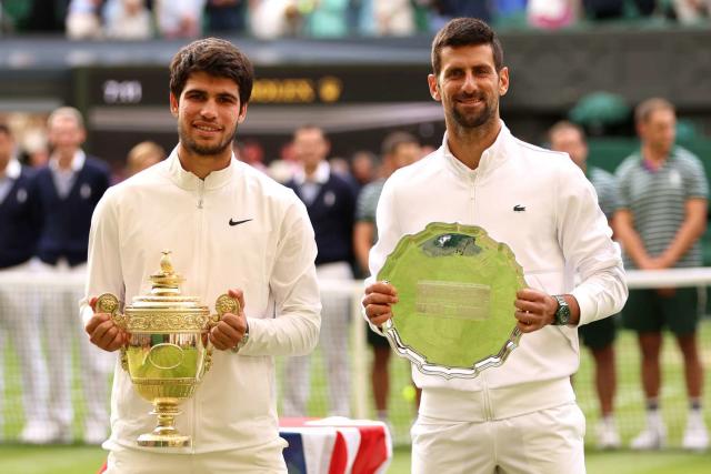 Tennis Player Carlos Alcaraz Presented with No. 1 Trophy, Making