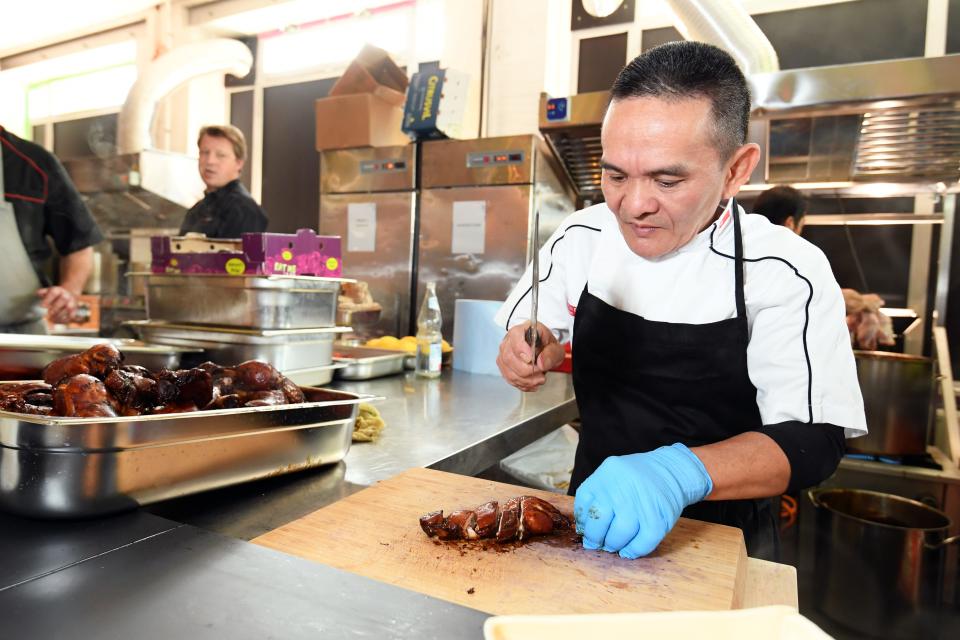 Michellin star chef Chan Hon Meng (Hawker Chan) prepares food during the Bread & Butter by Zalando at Festsaal Kreuzberg on September 2, 2017 in Berlin, Germany.