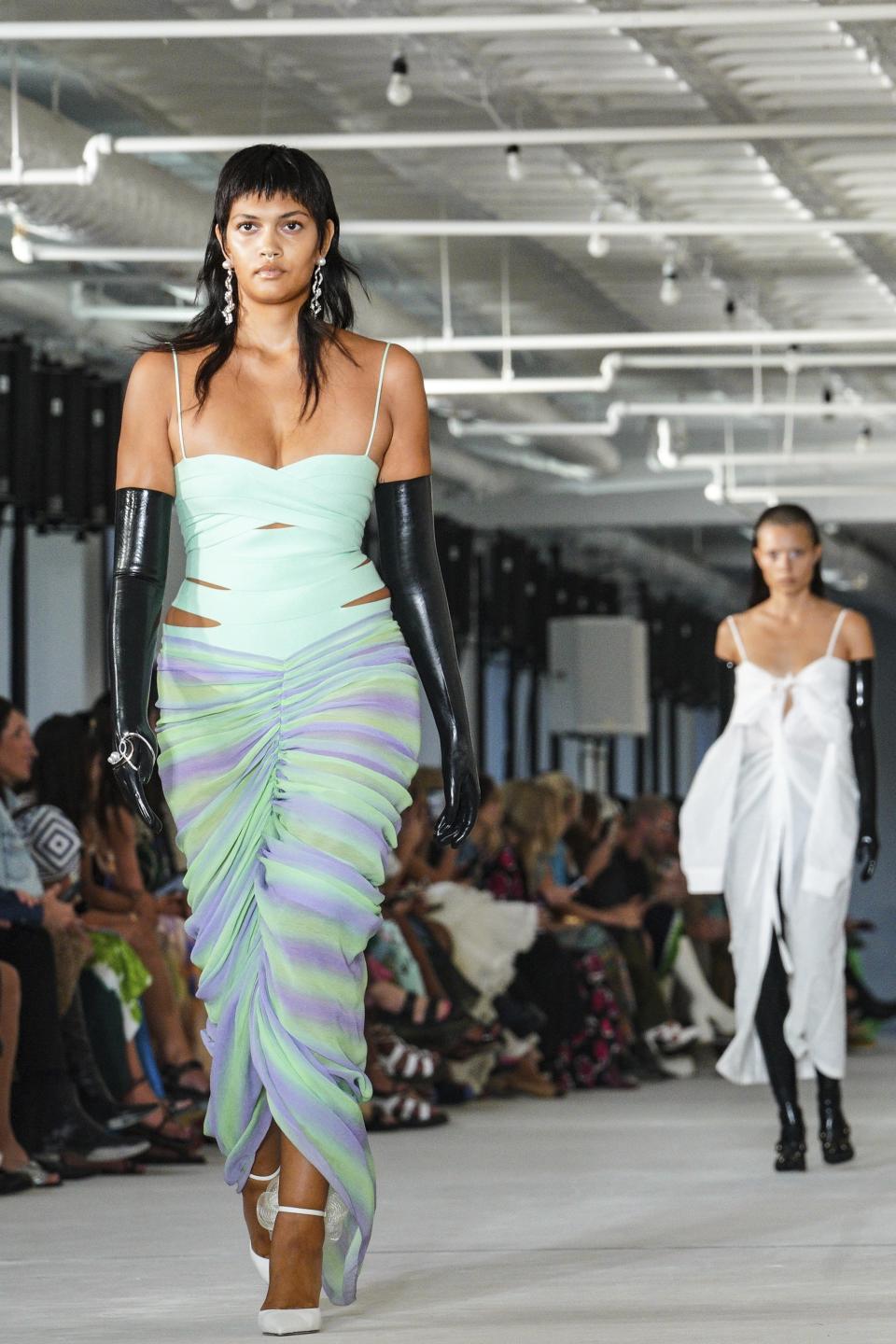 Fashion from the Prabal Gurung Spring Summer 2023 collection is modeled during Fashion Week, Saturday Sept. 10, 2022 in New York. (AP Photo/Bebeto Matthews)