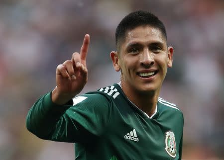 Soccer Football - World Cup - Group F - Germany vs Mexico - Luzhniki Stadium, Moscow, Russia - June 17, 2018 Mexico's Edson Alvarez celebrates after the match REUTERS/Carl Recine