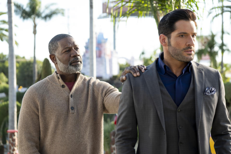 Dennis Haysbert as God and Tom Ellis as Lucifer (Netflix)

