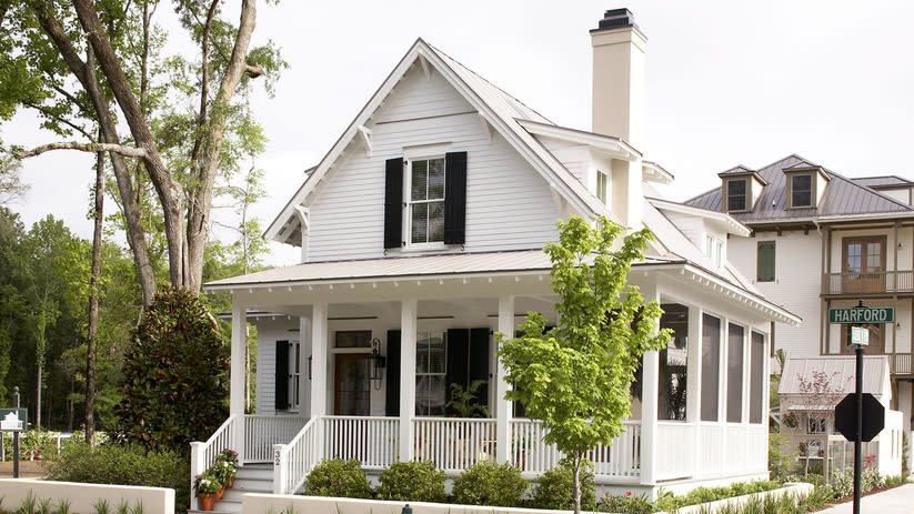 <p>With a beautiful porch, contrasting shutters, and a gable roof, this cottage maximizes the curb appeal. Rest assured, the interior is equally as charming. A farmhouse-style kitchen opens up to a spacious-yet-cozy living room. <a href="https://houseplans.southernliving.com/plans/SL1648?utm_source=realsimple.com&utm_medium=internal&utm_campaign=RSPBFCM2021" rel="nofollow noopener" target="_blank" data-ylk="slk:Take the Grand Tour;elm:context_link;itc:0;sec:content-canvas" class="link ">Take the Grand Tour</a> <a href="https://houseplans.southernliving.com/plans/SL1648?utm_source=realsimple.com&utm_medium=internal&utm_campaign=RSPBFCM2021" rel="nofollow noopener" target="_blank" data-ylk="slk:Take the Grand Tour;elm:context_link;itc:0;sec:content-canvas" class="link ">Take the Grand Tour</a></p>