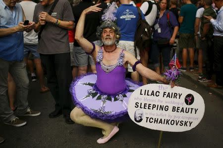 A man dressed as a fairy celebrates outside the Stonewall Inn in the Greenwich Village neighborhood of New York June 26, 2015. REUTERS/Eduardo Munoz