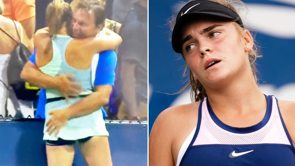 Sara Bejlek, pictured here embracing her father after qualifying for the US Open.