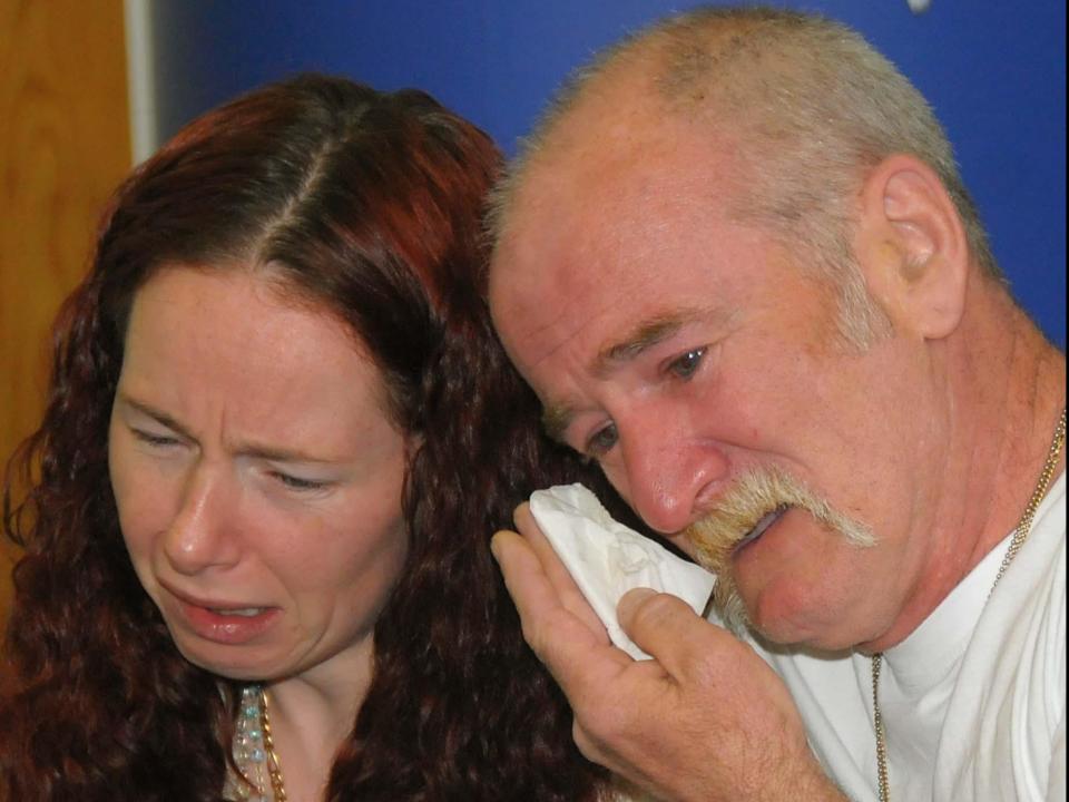 Mairead Philpott and her husband Mick Philpott at a press conference five days after the fire (PA)