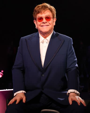 <p>JMEnternational/JMEnternational for BRIT Awards/Getty</p> Elton John photographed in May 2021 in London