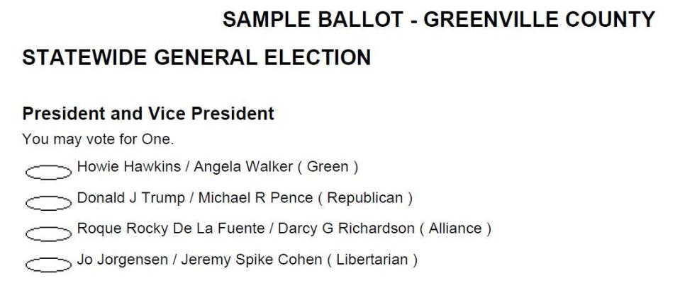 A sample ballot for general election does not include the Democratic presidential ticket of Joe Biden and Kamala Harris.
