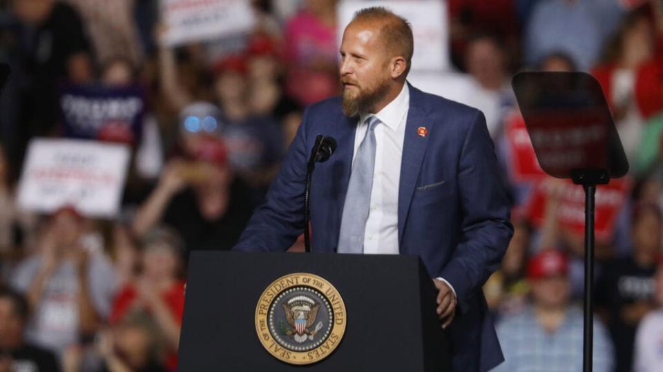 The Trump campaign’s 2020 campaign manager, Brad Parscale, speaks before Donald Trump supporters at a rally in Manchester on August 15, 2019 in Manchester, New Hampshire. The Trump 2020 campaign is looking to flip the battleground state of New Hampshire with the use of a strong economy and appeals to his core voters on immigration and guns. (Photo by Spencer Platt/Getty Images)