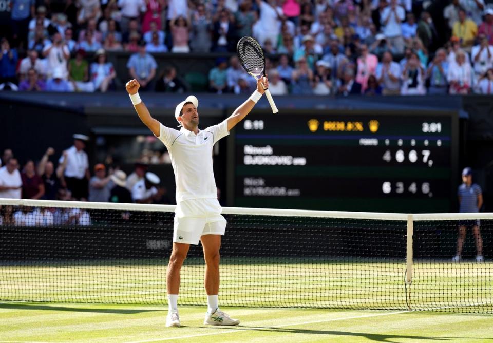 Novak Djokovic celebrates victory over Nick Kyrgios (Zac Goodwin/PA) (PA Wire)