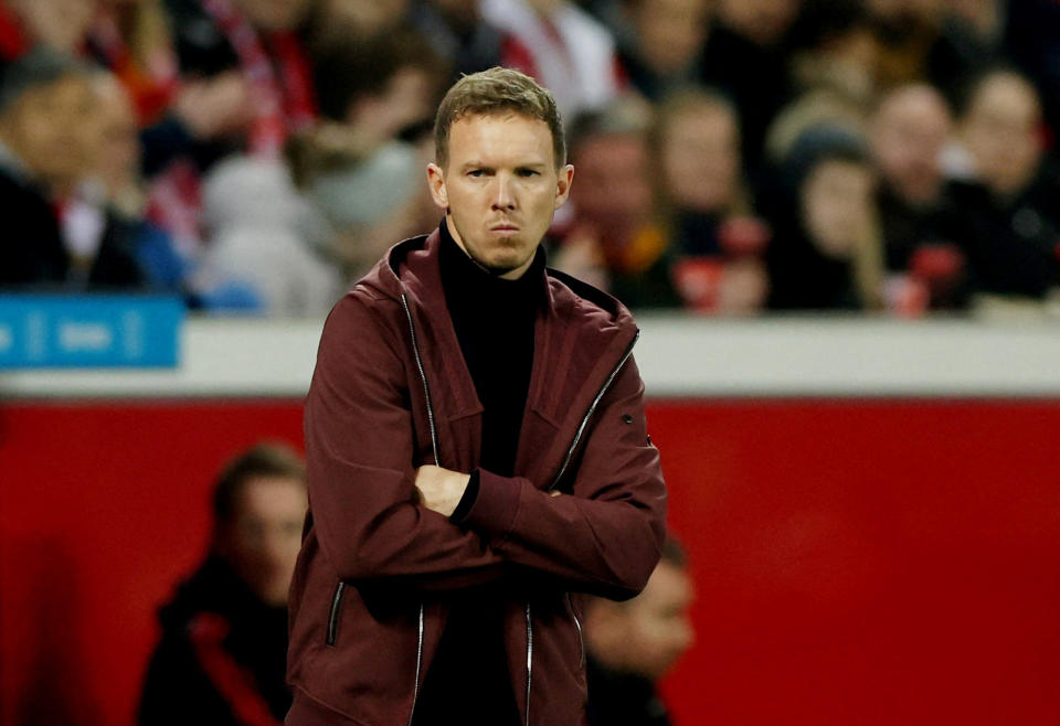 Julian Nagelsmann in seinem letzten Spiel als Bayern Trainer im März gegen Bayer Leverkusen. (Bild: REUTERS/Thilo Schmuelgen)