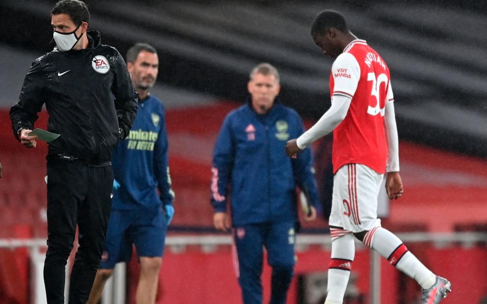 Eddie Nketiah was sent off for a high challenge on James Justin - SHUTTERSTOCK