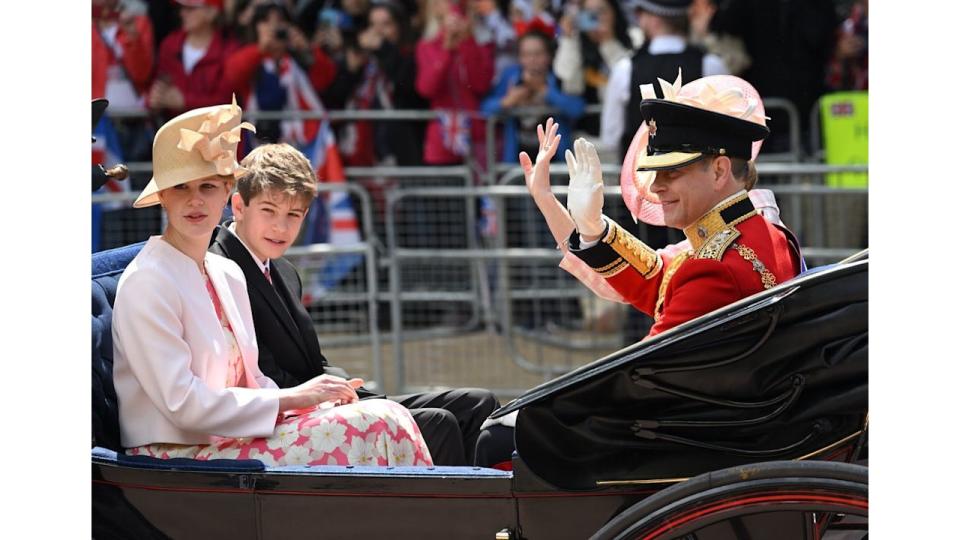 Lady Louise Windsor in carriage in a floral dress 