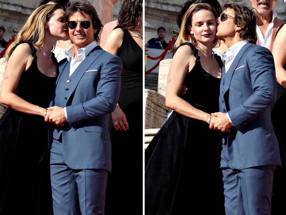 Rebecca Ferguson and Tom Cruise at the "Mission: Impossible 7" premiere in Rome, Italy.