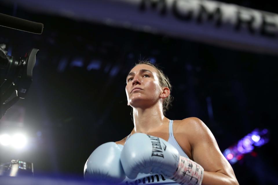 LAS VEGAS, NEVADA - JUNE 15:  Boxer Mikaela Mayer prepares for her super featherweight fight against Lizbeth Crespo at MGM Grand Garden Arena on June 15, 2019 in Las Vegas, Nevada. Mayer beat Crespo by unanimous decision.  (Photo by Steve Marcus/Getty Images)