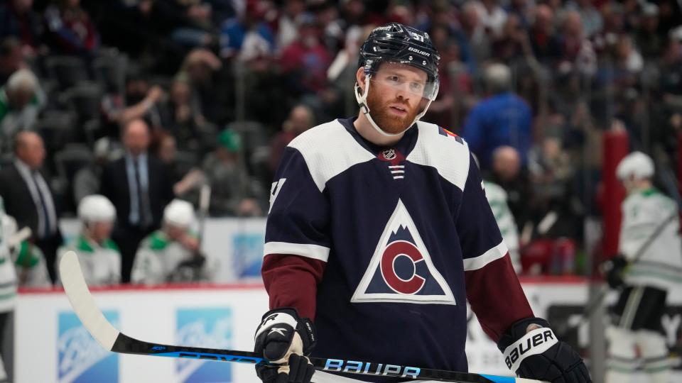 Colorado Avalanche left wing J.T. Compher (37) in the second period of an NHL hockey game Saturday, April 1, 2023, in Denver.