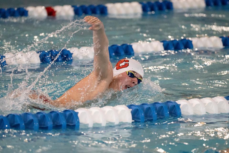 Dec 12, 2023; Wayne, NJ, USA; Bergen Catholic/IHA swimming at Passaic Tech. Raymond Stelmark, of Bergen Catholic, in the 500 Free.