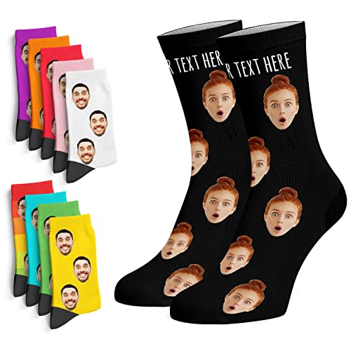 Custom Face Socks with Picture, 10 Design Options - Personalized Socks with Photo Customized Unisex Funny Crew Sock Gifts for Men Women Multicolor 1-14
