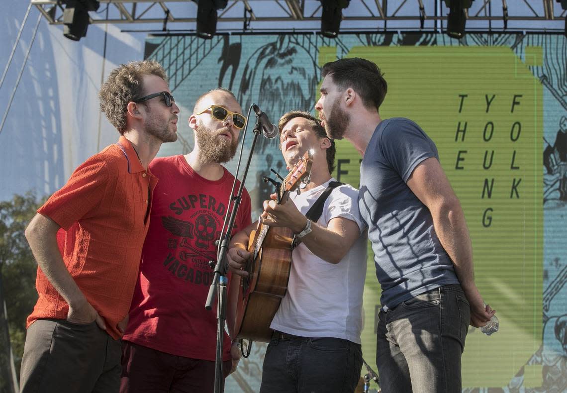 The Young Folk, Alex Borwick (left),Tony McLoughlin, Anthony Furey and Paul Bultler, performed Saturday, September 3, 2016 at the Kansas City Irish Fest at Crown Center.