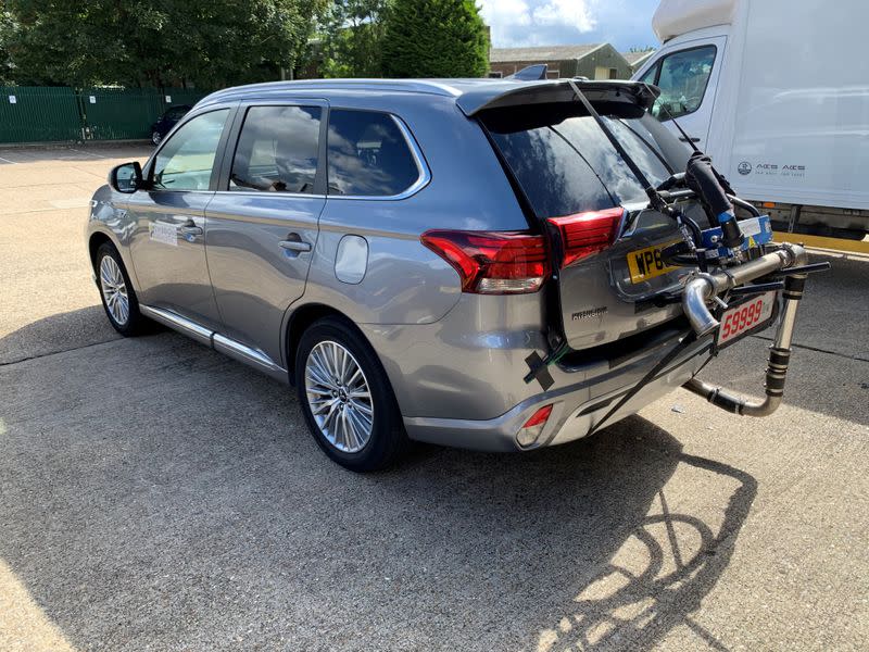 A Mitsubishi Outlander plug-in hybrid is pictured while undergoing tests by Emissions Analytics for a study on emissions by NGO Transport & Environment