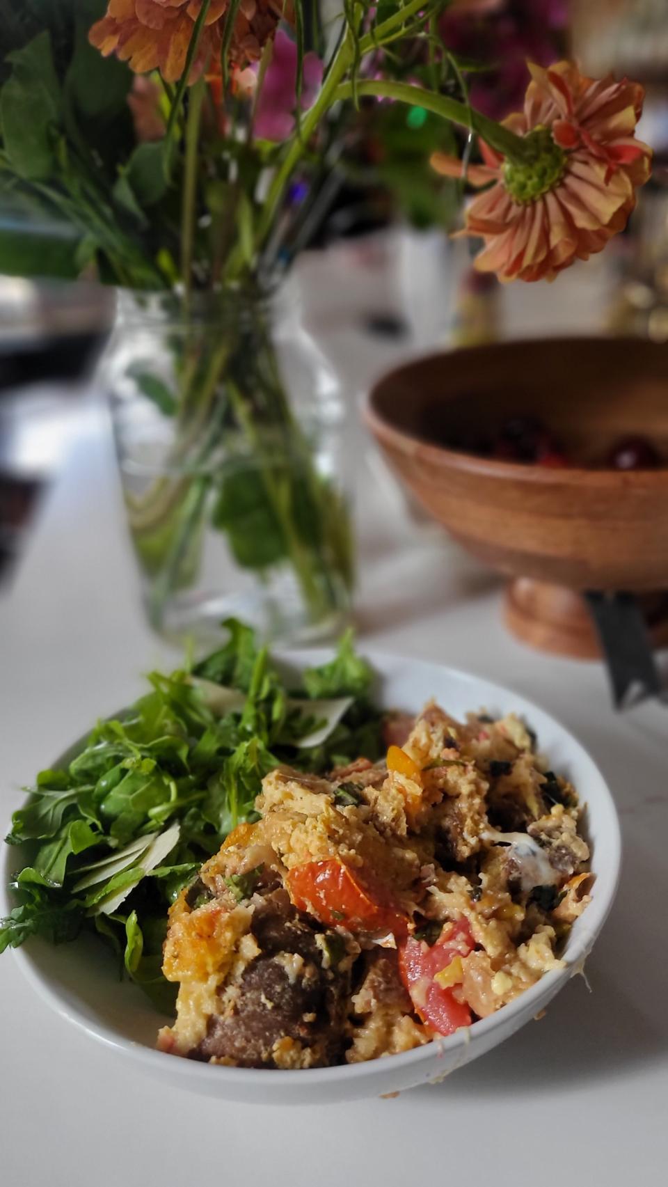 Leftover Panzanella makes for a tasty strata the next day.