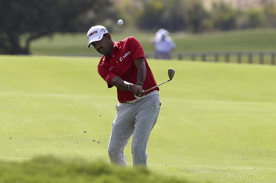 Anirban Lahiri of India plays from the 17th fairway during the Australian Open Golf tournament in Sydney, Thursday, Nov. 15, 2018. (AP Photo/Rick Rycroft)