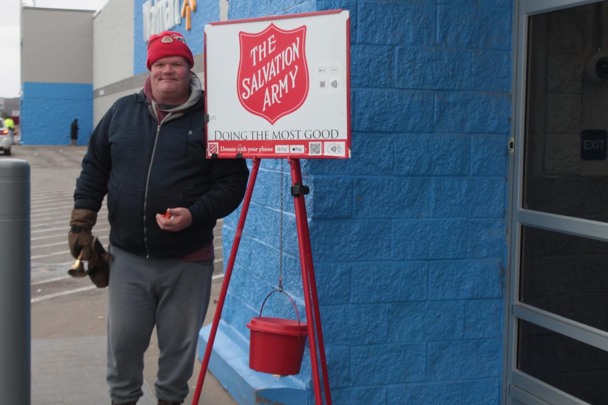 Bell ringer John Hager mans the kettle at Walmart for the Salvation Army's Red Kettle Campaign. The Salvation Army is in need of more volunteers to help meet this year's $88,000 goal.