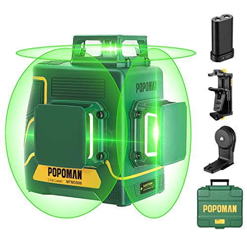 Laser Level 3D & 3 x 360°, Line Laser Green POPOMAN, USB Rechargeable, Self Leveling and Pulse…