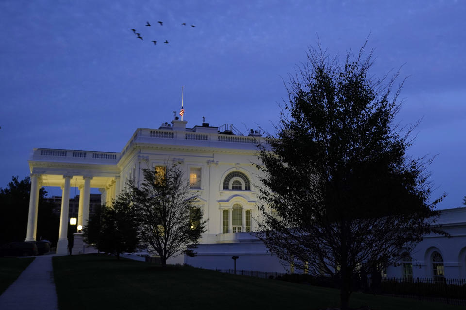 FILE - In this Oct. 4, 2020, file photo lights illuminate the White House in Washington. (AP Photo/Jacquelyn Martin, File)