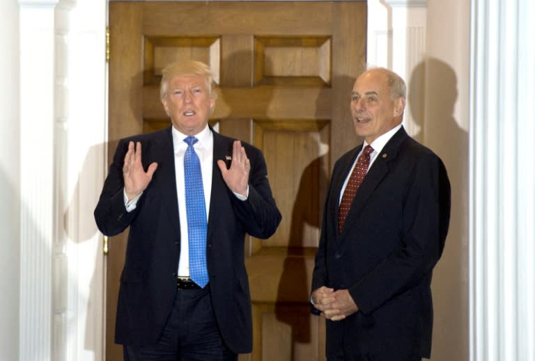 US President-elect Donald Trump meets with retired Marine Corps general John Kelly, his pick to head the Department of Homeland Security, on November 20, 2016