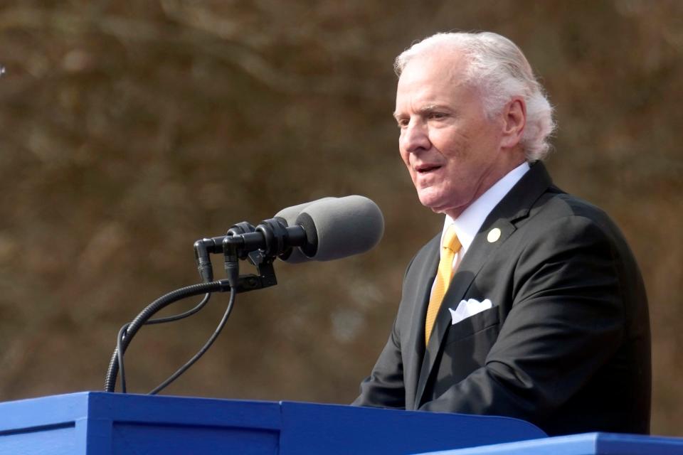 Gov. Henry McMaster signed an executive order in October asking the state Commerce Department to aggressively court businesses involved in the industry and give them one point of contact. McMaster addresses the crowd at his second inaugural on Wednesday, Jan. 11, 2023, in Columbia, S.C. (AP Photo/Meg Kinnard)