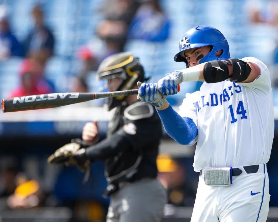 Kentucky first baseman Hunter Gilliam ran his hitting streak to 21 games with a single in his first at-bat on Sunday. Gilliam, a transfer from Longwood University, leads the Wildcats with a .410 batting average, six home runs and 41 RBI.