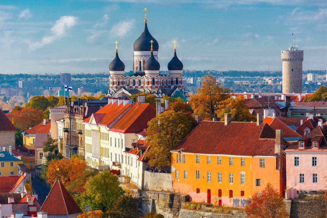 <p>Toompea hill with tower Pikk Hermann and Russian Orthodox Alexander Nevsky Cathedral, view from the tower of St. Olaf church, Tallinn, Estonia</p> (Getty Images/iStockphoto)