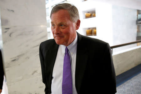 Senator Richard Burr (R-NC) arrives for a Senate Intelligence Committee hearing evaluating the Intelligence Community Assessment on "Russian Activities and Intentions in Recent US Elections" on Capitol Hill in Washington, U.S., May 16, 2018. REUTERS/Joshua Roberts