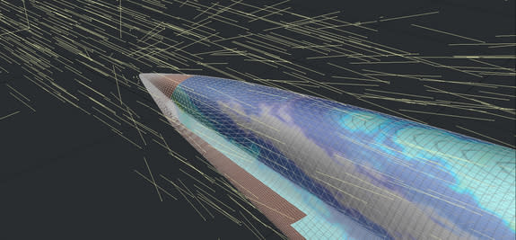 A computer-generated simulation of an aircraft in hypersonic flight. DARPA wants to build a rocket-powered hypersonic aircraft that can be recovered by 2016.