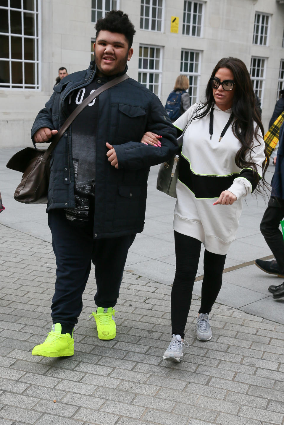 Katie Price and her son Harvey Price seen leaving BBC TV studios after appearing on Victoria Derbyshire TV showsighting