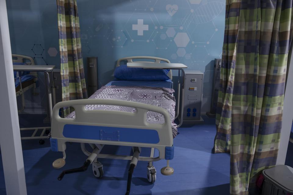 Hospital beds are prepared to receive COVID-19 patients at Ain Shams University Field Hospital in Cairo, Egypt, Wednesday, June 17, 2020. The hospital has a capacity of 179 beds including 11 Intensive Care Units, Dr. Ashraf Omar, dean of the medical school said Wednesday in televised comments. (AP Photo/Nariman El-Mofty)