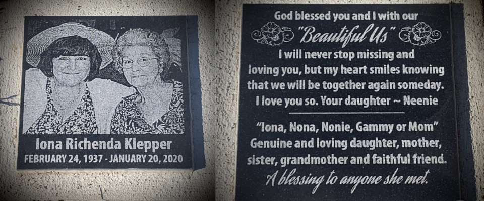 Iona's grave engraved with words from Richenda's 'Beautiful Us' poem My Guardian Angel