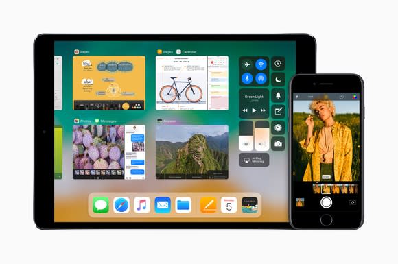 Apple's iPad Pro on the left and iPhone 7 on the right.