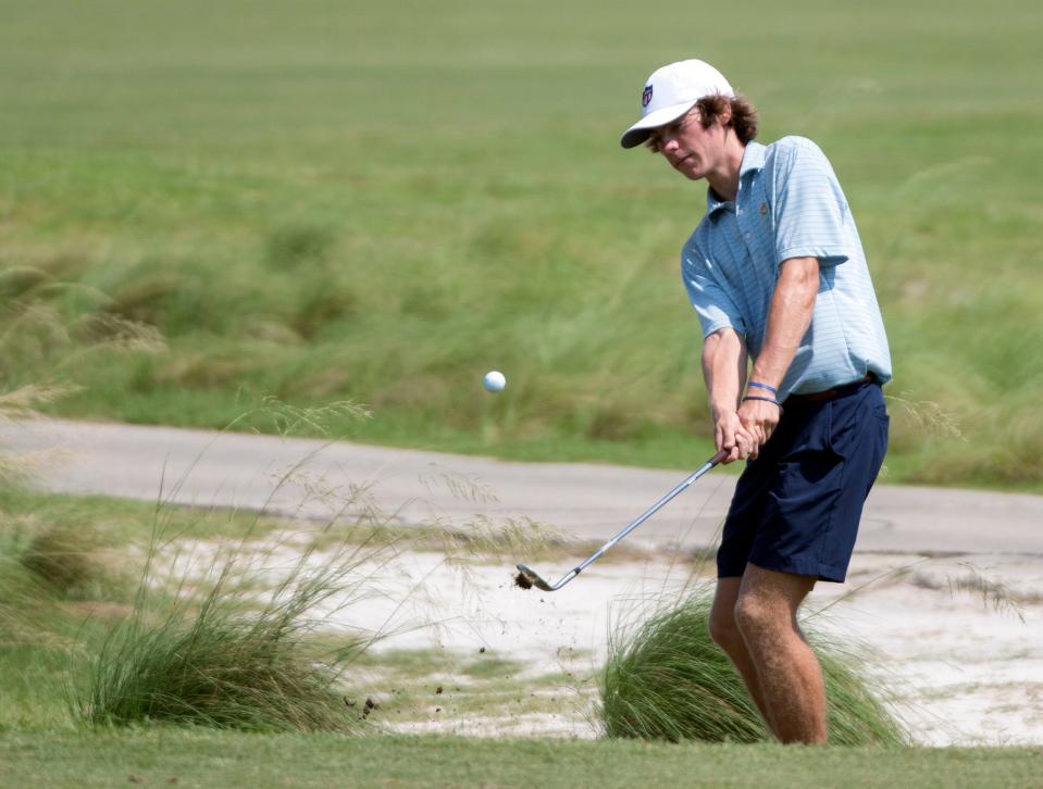 Evan Covington takes to the links to compete in the final round of the annual Divot Derby at Tiger Point Golf Course in Gulf Breeze on Wednesday, July 19, 2023.