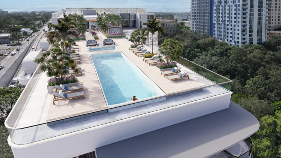 Sixth & Rio will have a rooftop deck with pools and cabanas. This is a rendering of the pool deck.