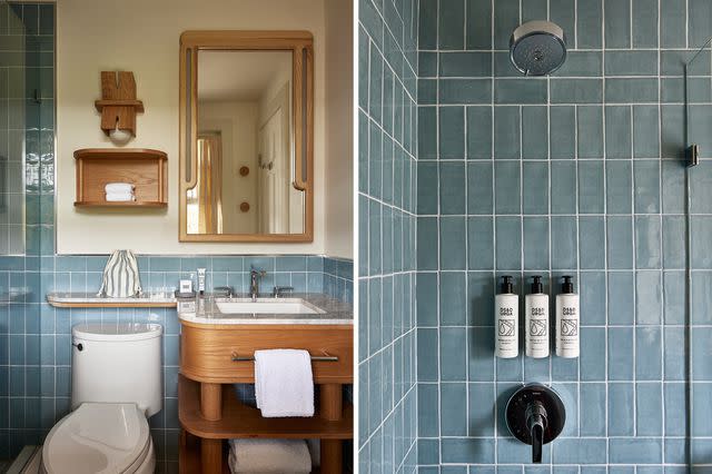 <p>Matt Kisiday, Blue Flag Capital/Courtesy of Beachside Hotel</p> Interior of a guest room's bathroom at the Beachside Hotel