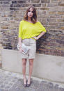 Celebrities in neon fashion: Millie Mackintosh wowed in a lime green top and pencil skirt.<br><br>[Rex]