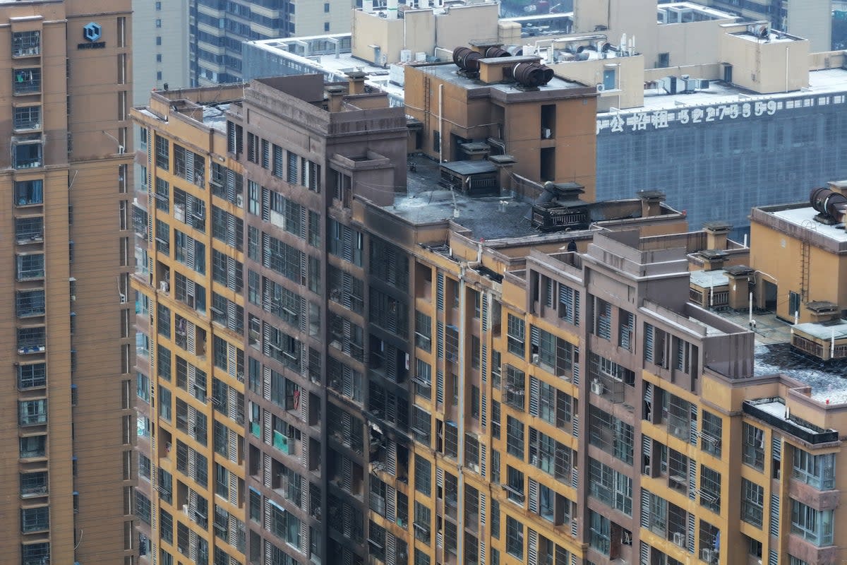 Aerial view of the aftermath of the fire at a residential building in Nanjing city, Jiangsu province on 23 February 2024 (AFP via Getty)