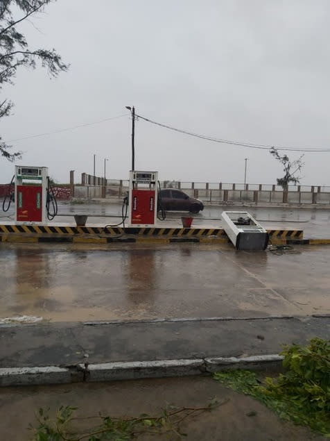 A view of a damaged gas station after cyclone Eloise in Beira