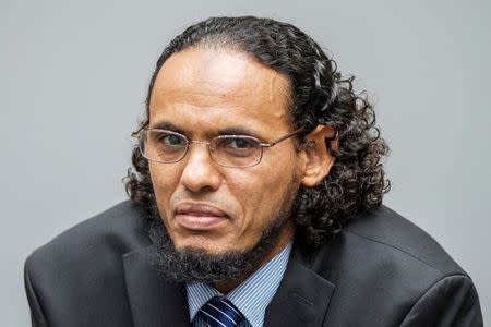 Ahmad al-Faqi al-Mahdi appears at the International Criminal Court in The Hague, Netherlands, August 22, 2016 at the start of his trial on charges of involvement in the destruction of historic mausoleums in Timbuktu during Mali's 2012 conflict. REUTERS/Patrick Post/Pool