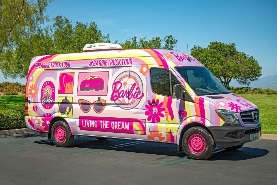 The pink van used for the Barbie Truck Dreamhouse Living Tour