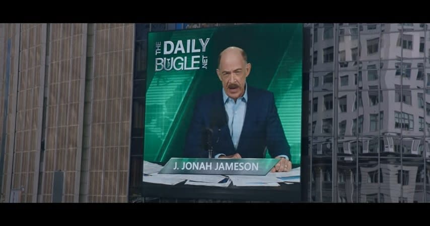 J. Jonah Jameson on a giant TV screen in "Spider-Man: Far From Home"