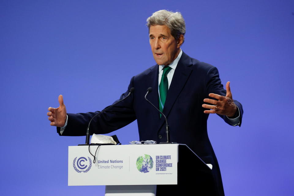 U.S. Special Presidential Envoy for Climate John Kerry speaks at a news conference during the UN Climate Change Conference (COP26), in Glasgow, Scotland, Britain, November 5, 2021. REUTERS/Phil Noble